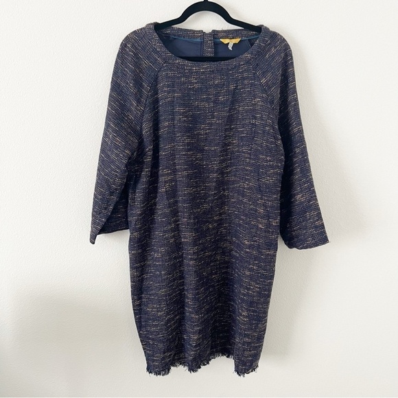 Joules Esther Navy Tweed 3/4 Sleeve Shift Dress Size 14 - Picture 1 of 7